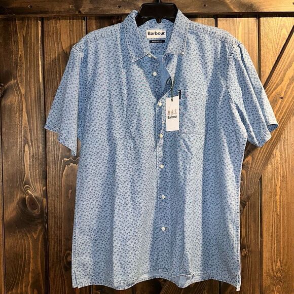 NWT Barbour Summer Print Chambray Button Down Shirt - Picture 1 of 5